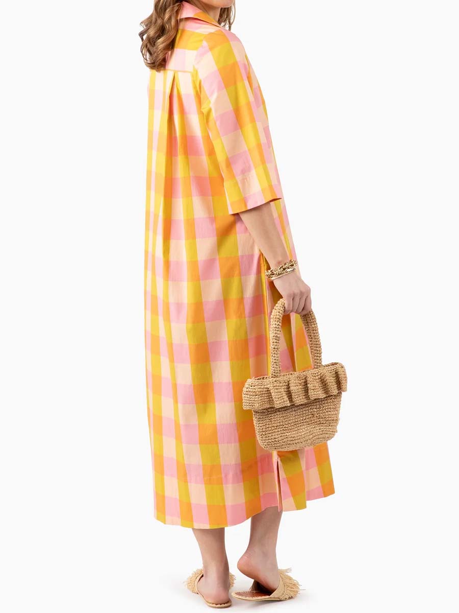 Plaid Print Loose Side Slit Dress