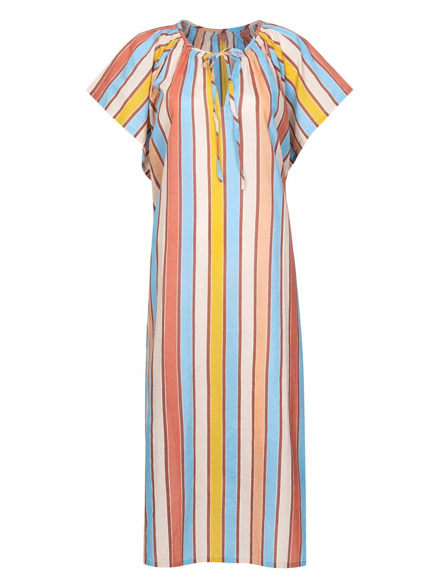 Striped Print V Neck Loose Dress