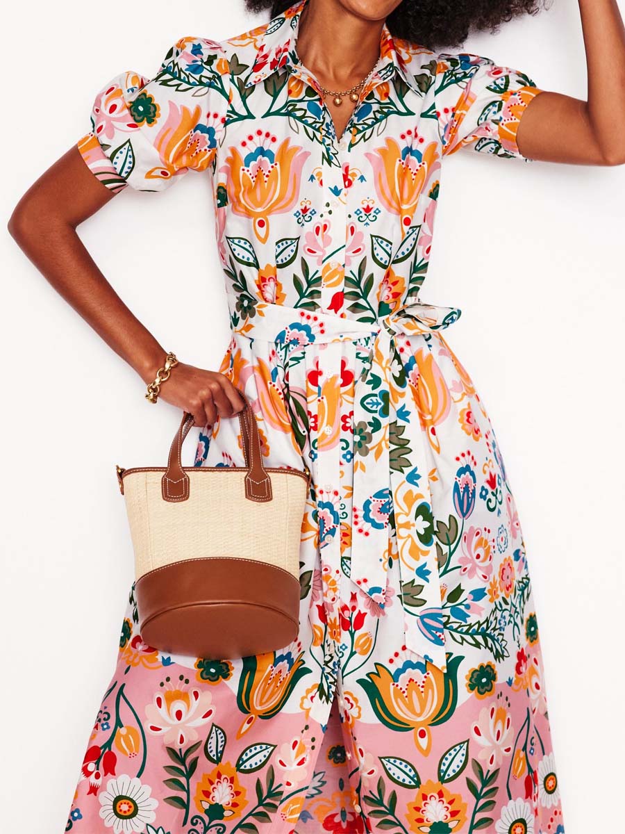 Printed Short Sleeve Midi Dress