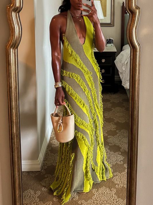 Deep V-neck Knitted Dress