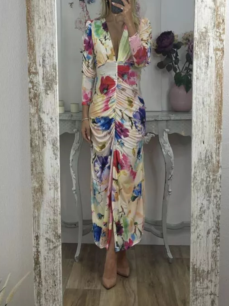 V-neck Floral Print Dress