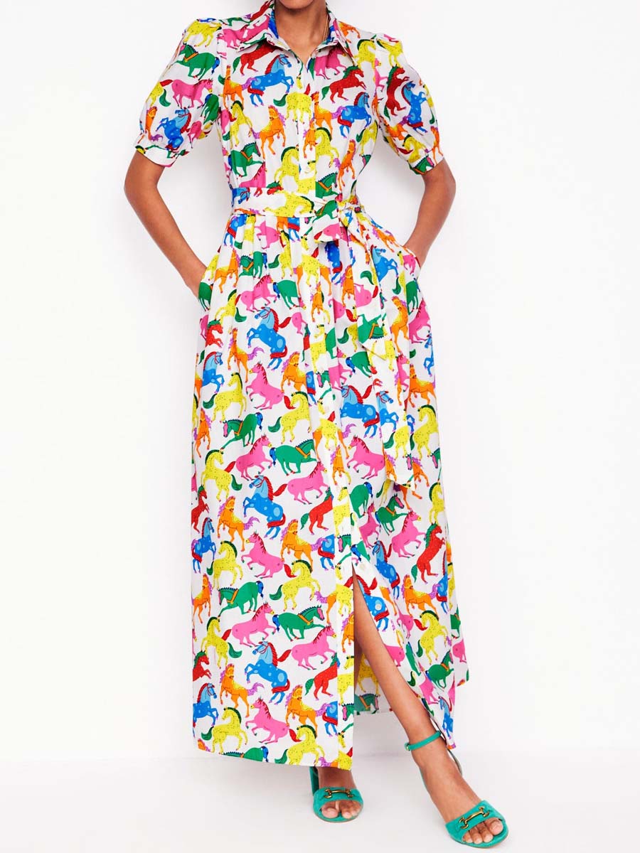 Printed Short Sleeve Midi Dress