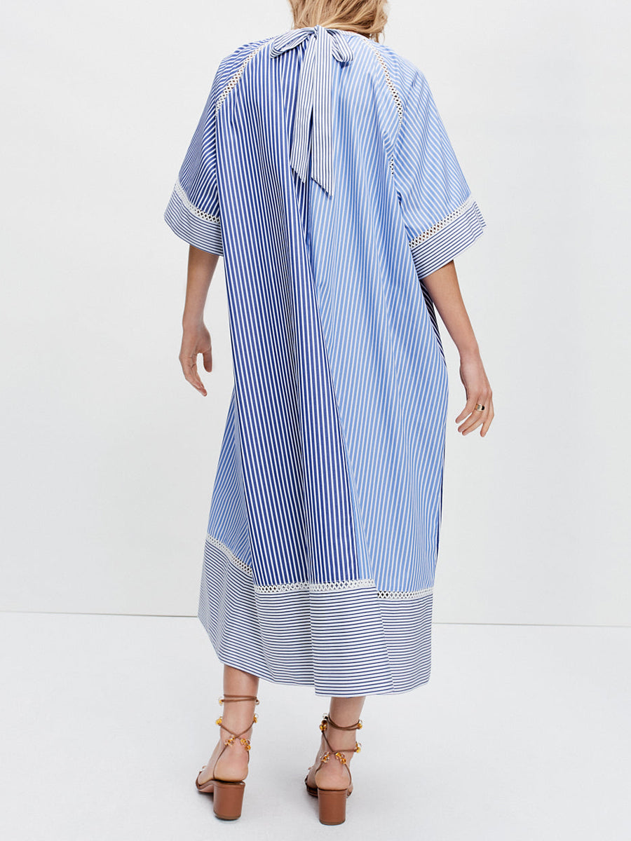 Striped Print Loose Belted Dress