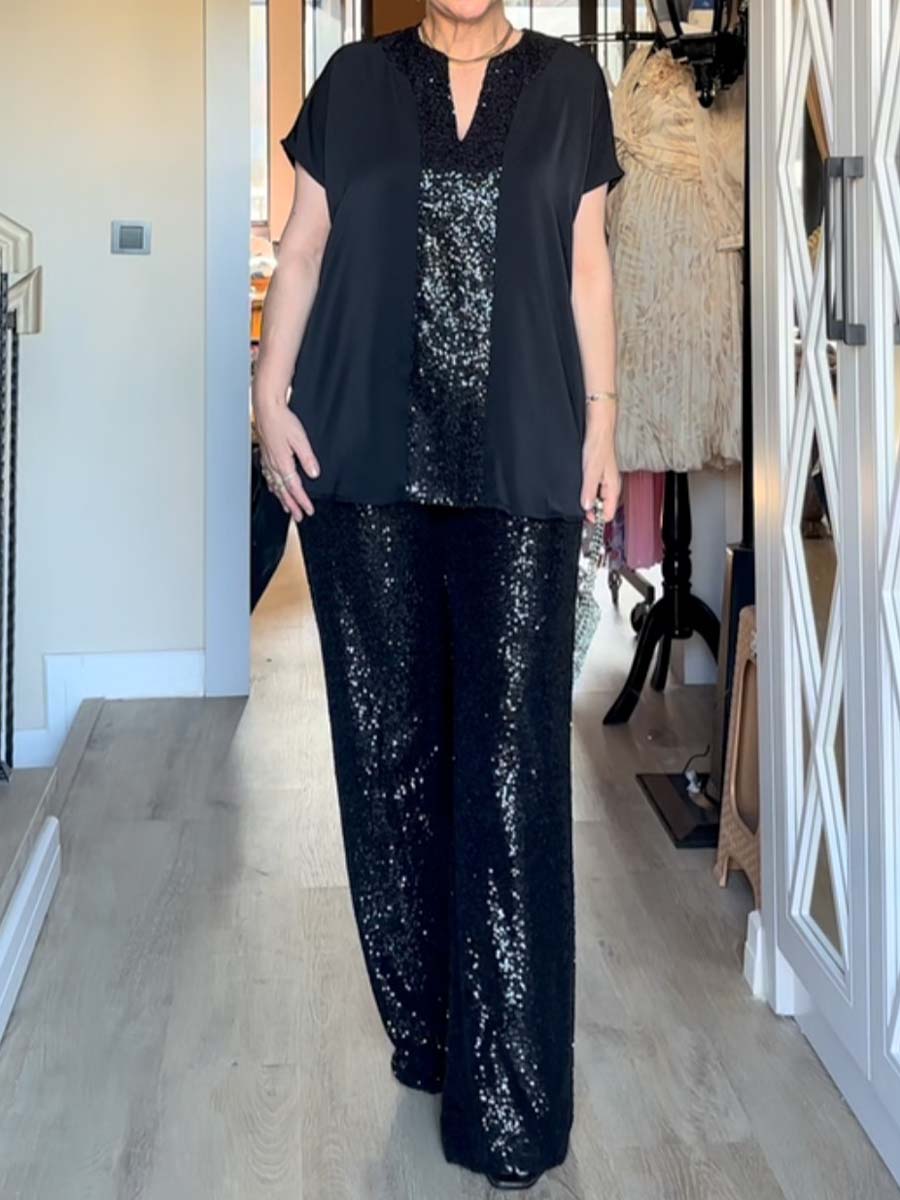 Elegant Sequined Pachwork Two Pieces Set
