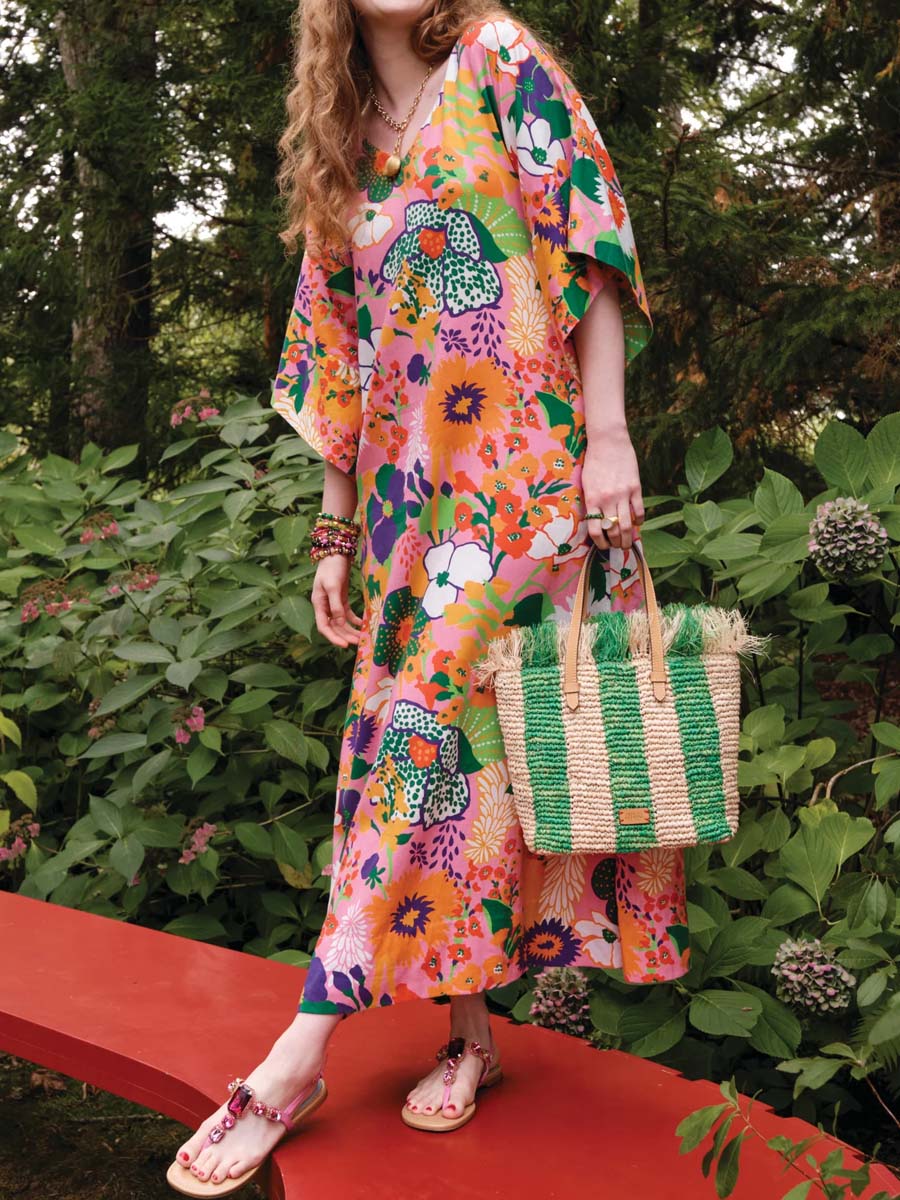 Printed V Neck Loose Maxi Dress