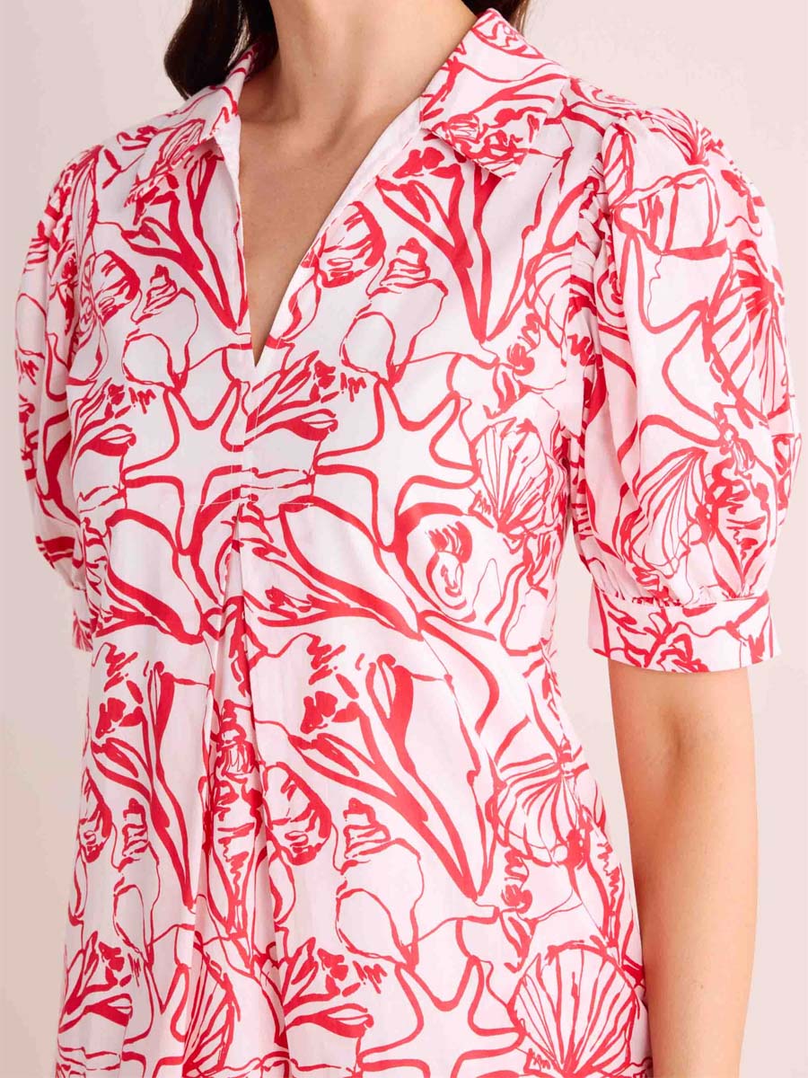 V-neck Print Puff Sleeve Dress