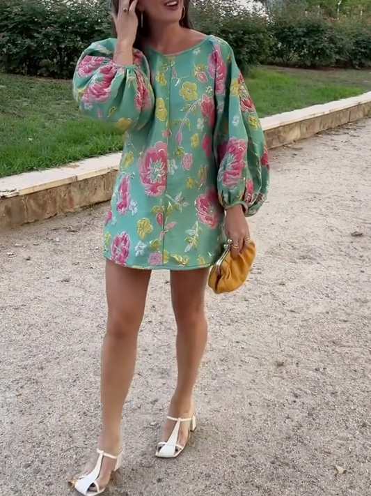 Crewneck Embroidered Mini Dress