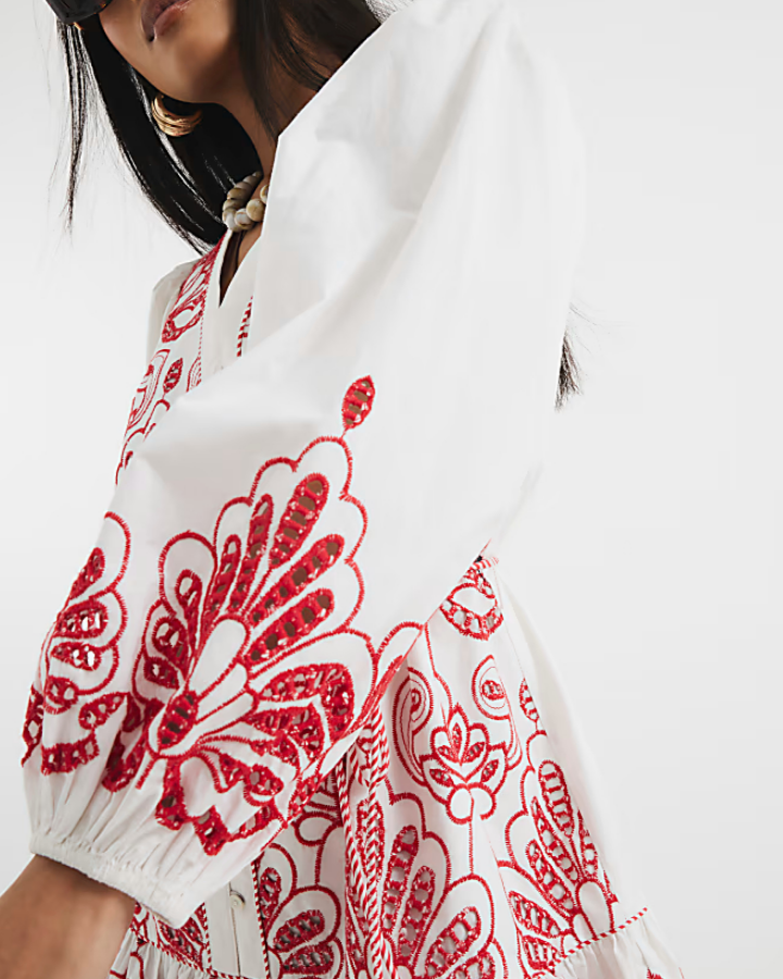 Petite White Long Sleeve Poplin Shirt Dress