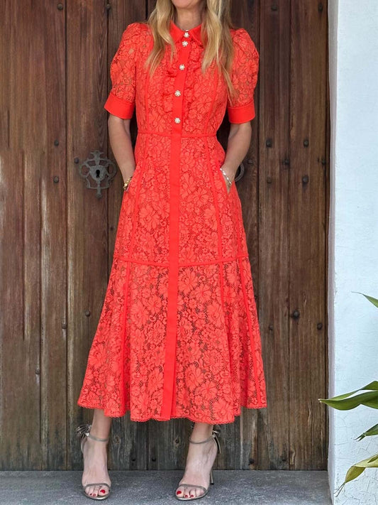 Lace Ruffled Cotton-Blend Dress