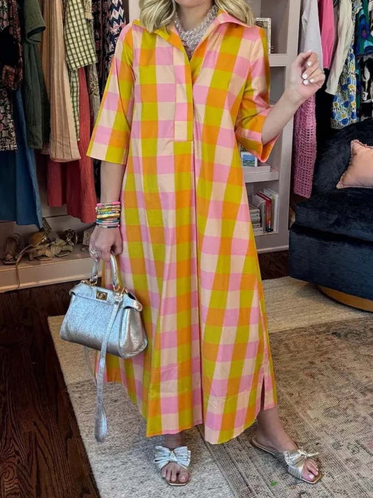 Plaid Print Loose Side Slit Dress