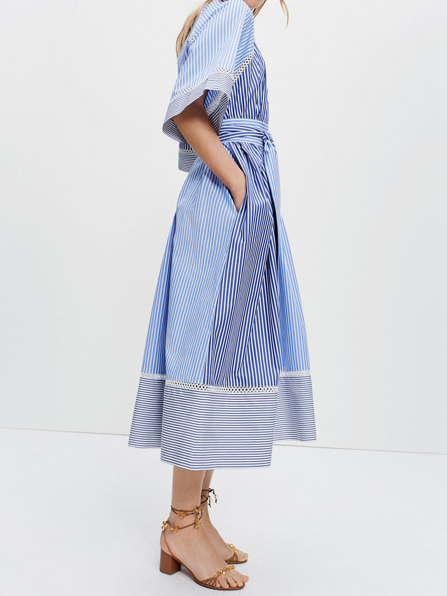 Striped Print Loose Belted Dress