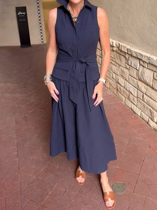 Sleeveless Waist Tie Maxi Dress