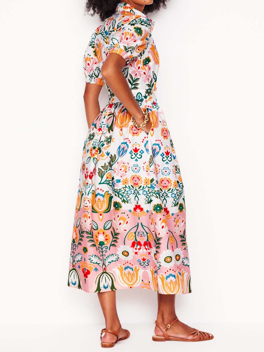 Printed Short Sleeve Midi Dress