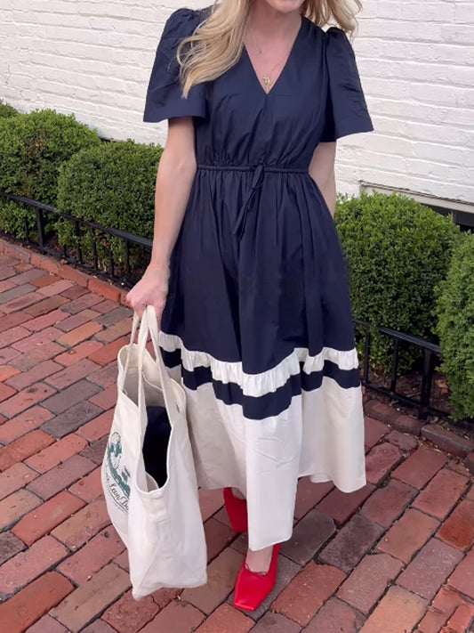 Short Flutter Sleeve Drawstring Waist Dress