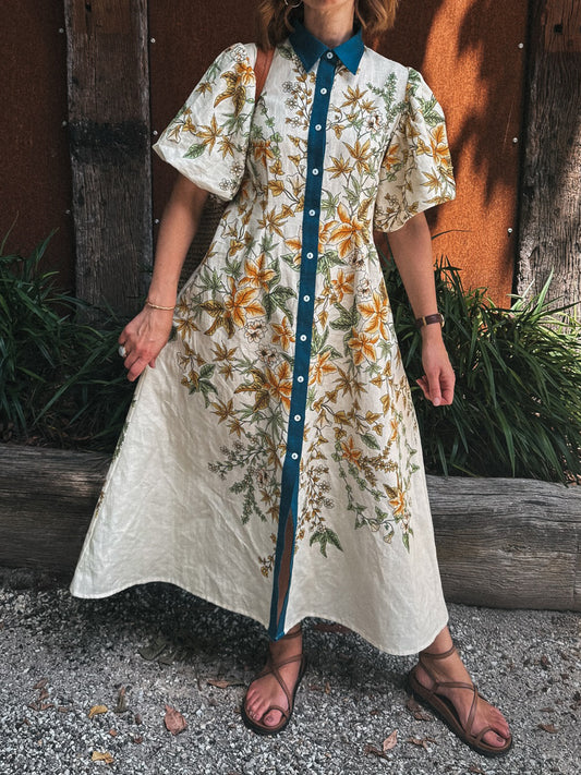 Placement Print Puff Sleeve Dress