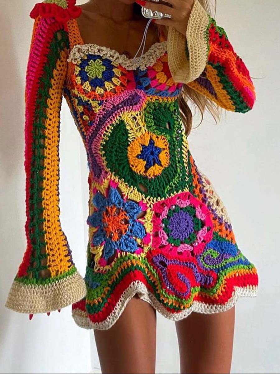 Colored Knitted Crocheted Dress
