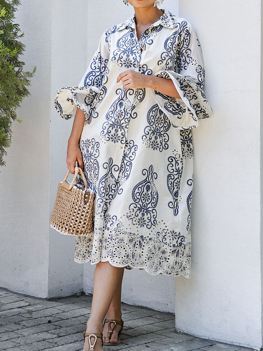 Hollow-out Skirt Printed Dress