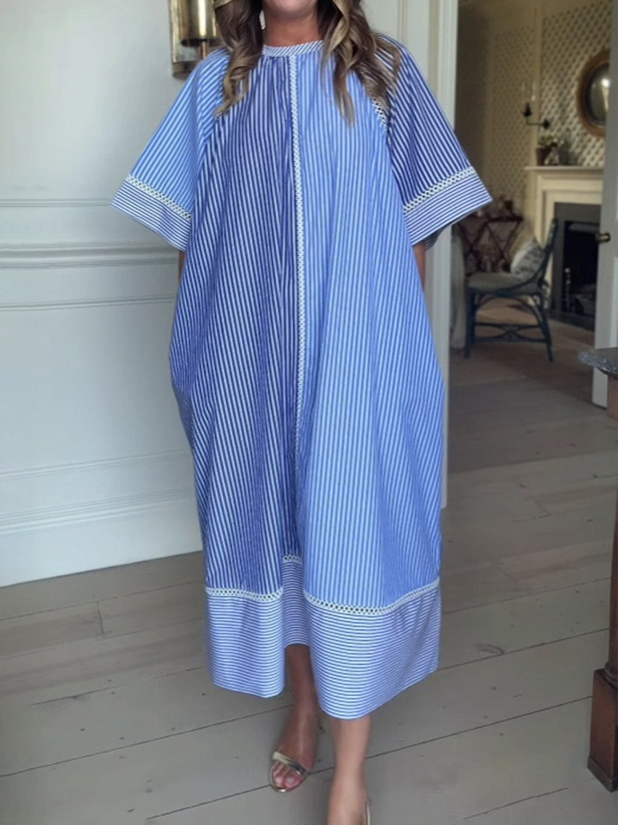 Striped Print Loose Belted Dress