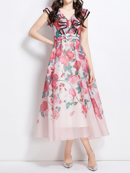 Oil Painting Flower Print Long Dress