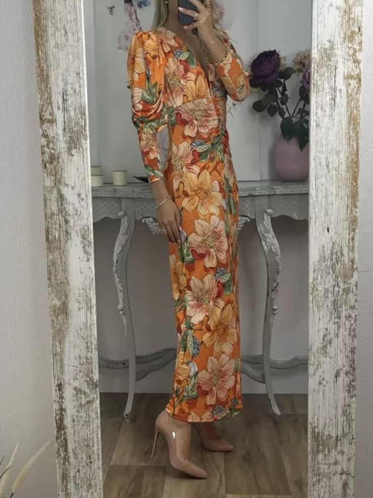 V-neck Floral Print Dress
