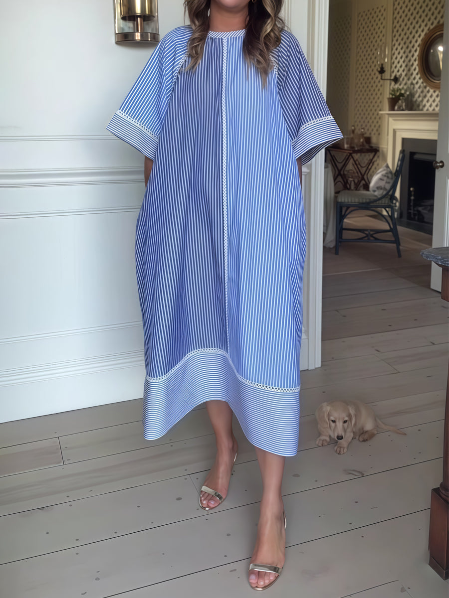 Striped Print Loose Belted Dress