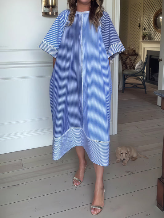 Striped Print Loose Belted Dress