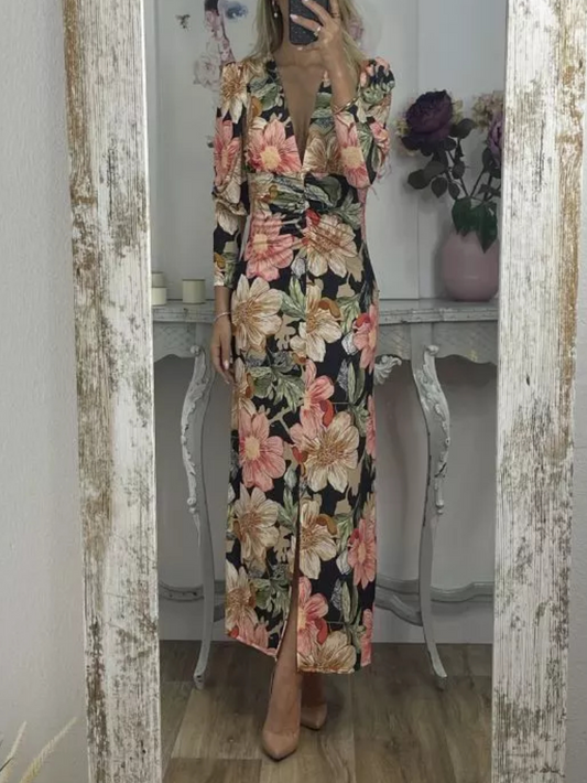 V-neck Floral Print Dress