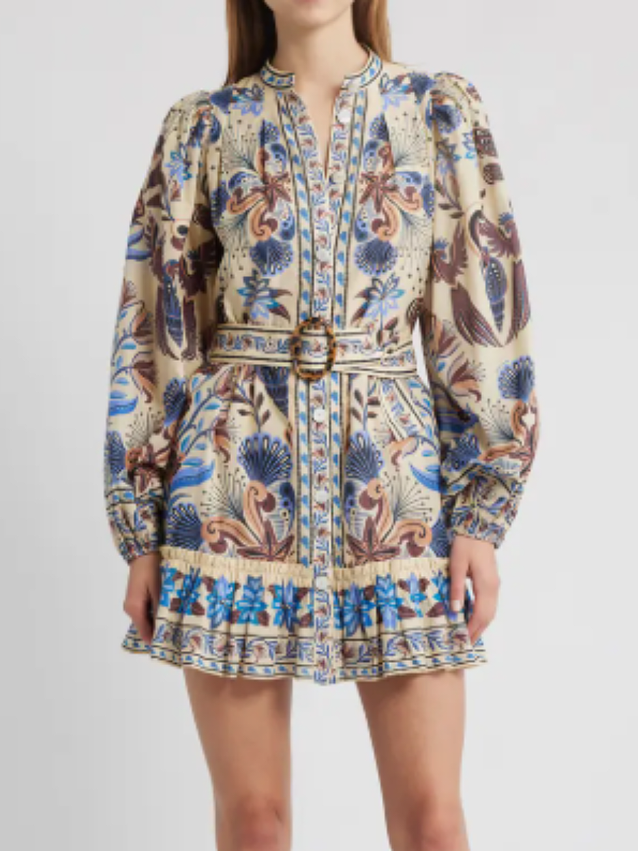 Printed Straight Buckle Mini Dress