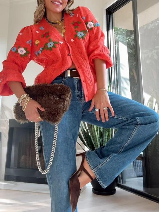 Fluffy Embroidered Cardigan