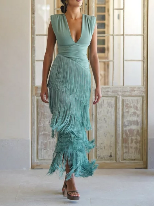 V-Neck Fringed Dress