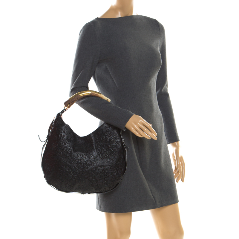 Paris Black Embossed Leather Mombasa Hobo