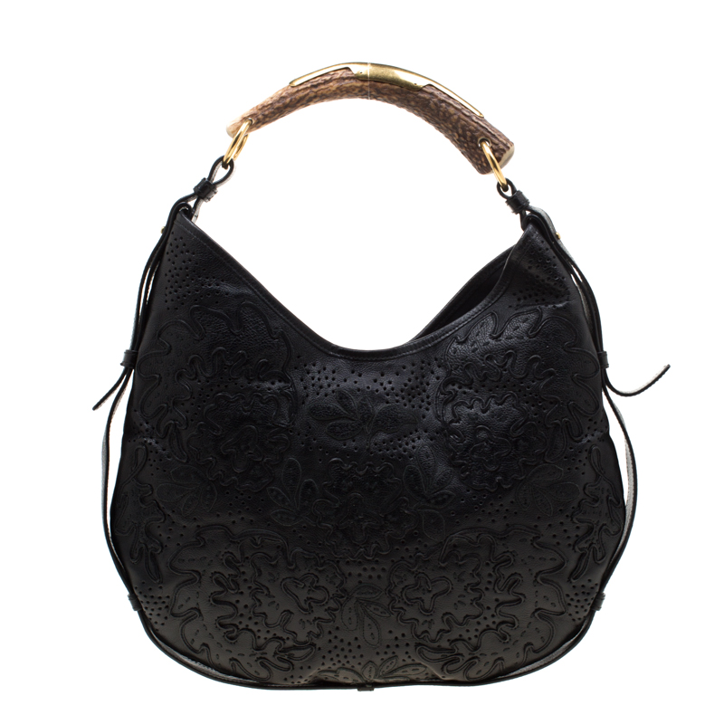 Paris Black Embossed Leather Mombasa Hobo