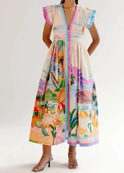 Dazzle Flying Sleeve Printed Dress