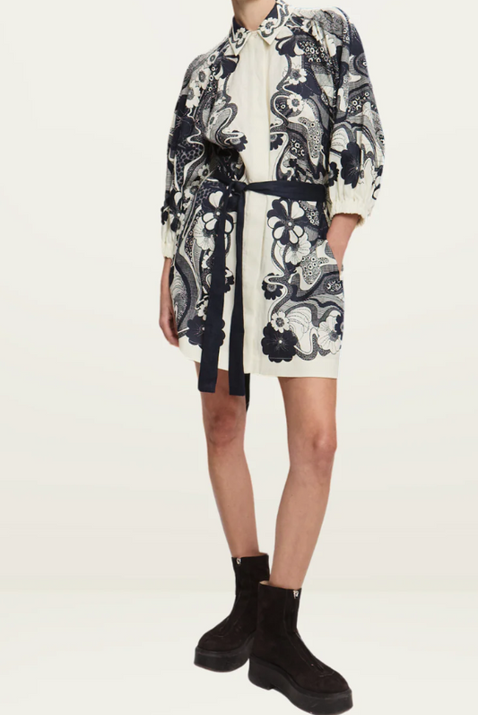 Chic Navy Printed Shirt Short Dress