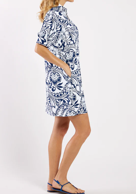 Navy Printed Casual Comfy Dress