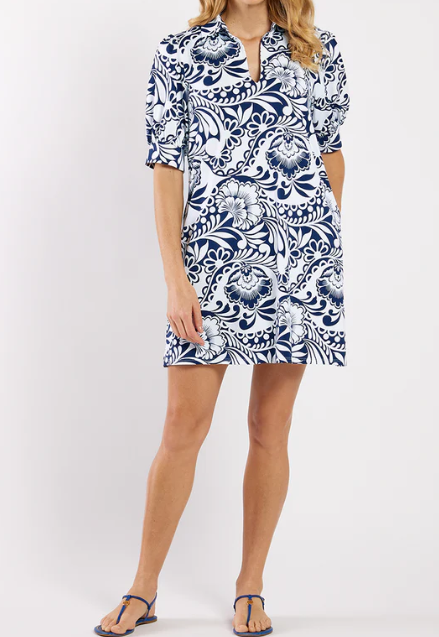 Navy Printed Casual Comfy Dress