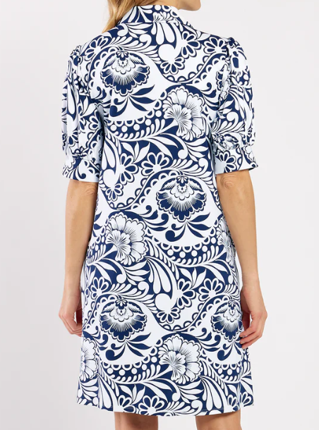 Navy Printed Casual Comfy Dress