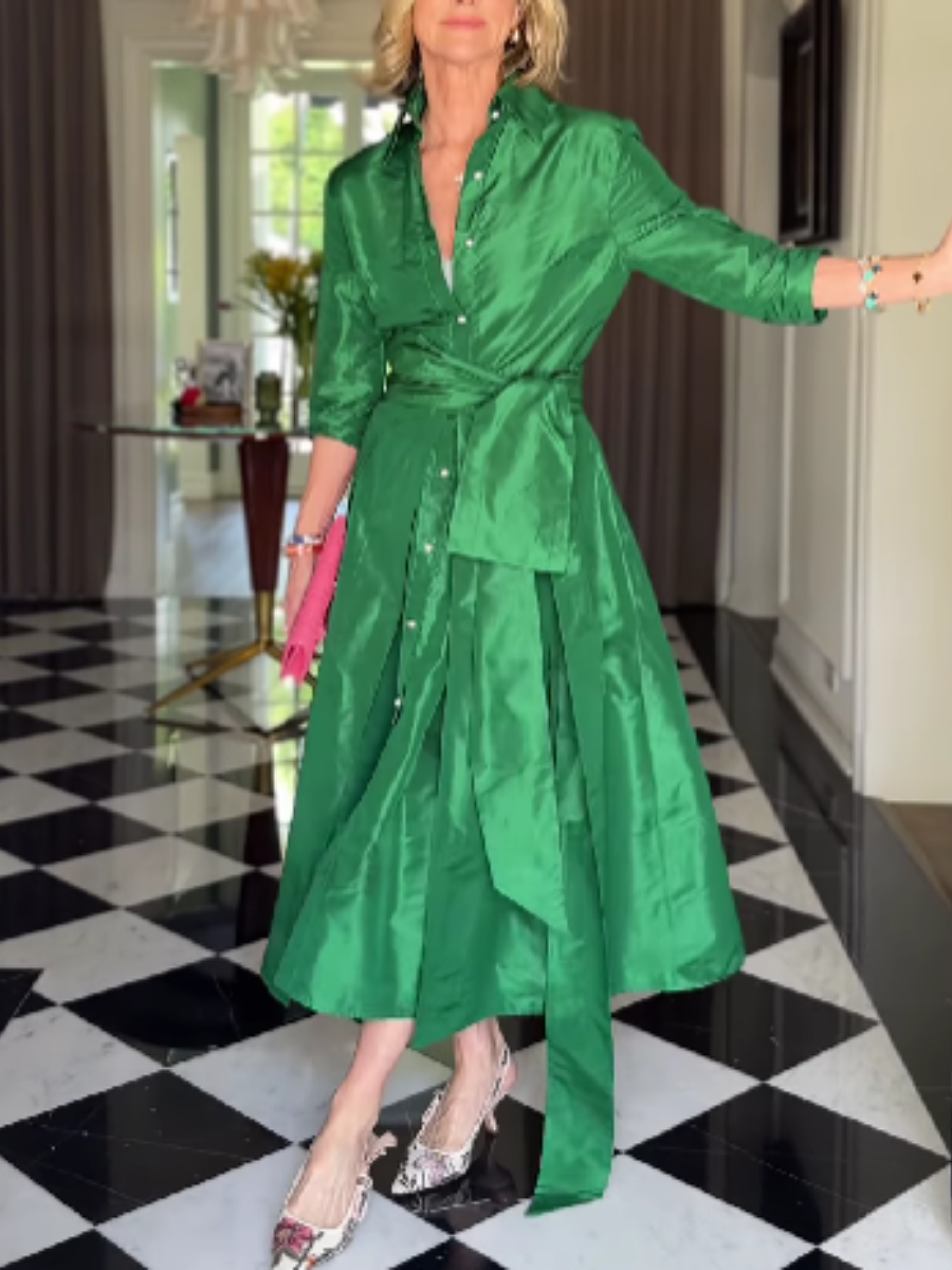 Solid Color Shirt With Waisted Dress