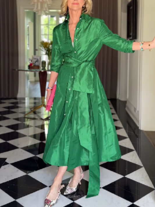 Solid Color Shirt With Waisted Dress