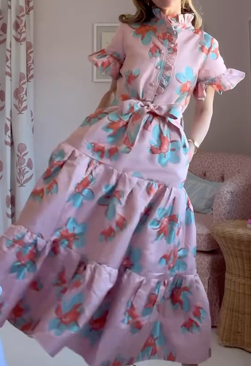 Ruffle Sleeve Jacquard Midi Dress