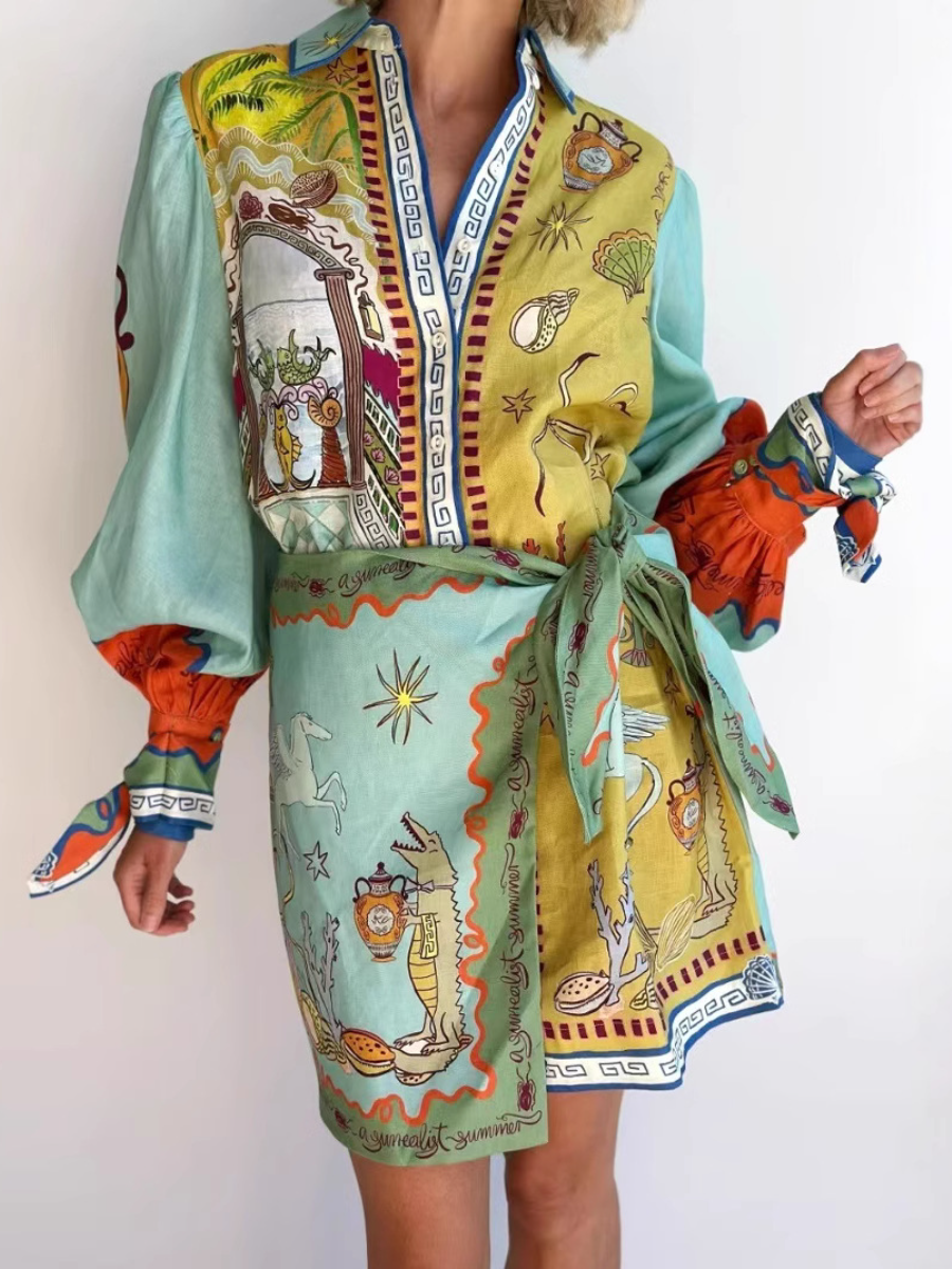 Printed Fake Two-piece Dress