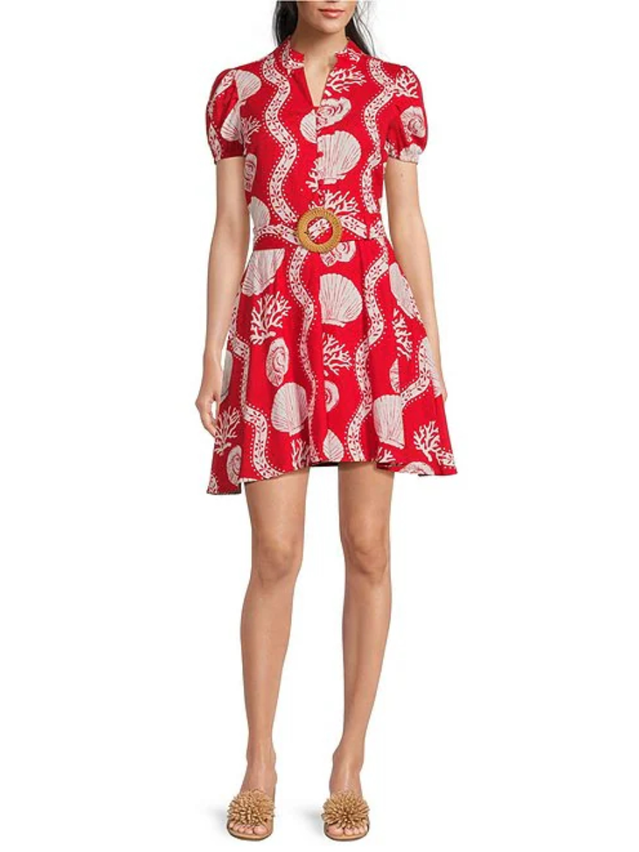 Sea Stripe Puff Sleeve Belted Shirt Dress