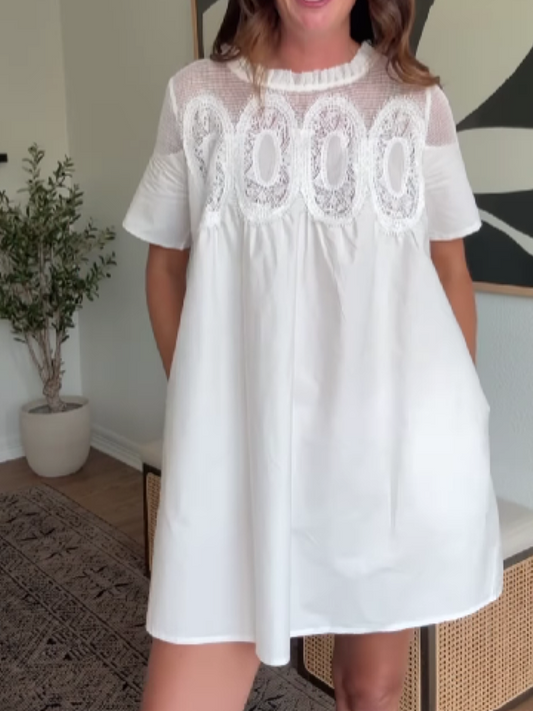 Lace Cut-out Crew Neck Mini Dress