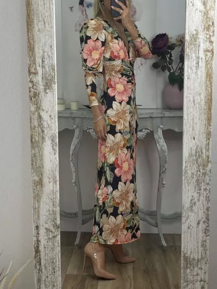 V-neck Floral Print Dress