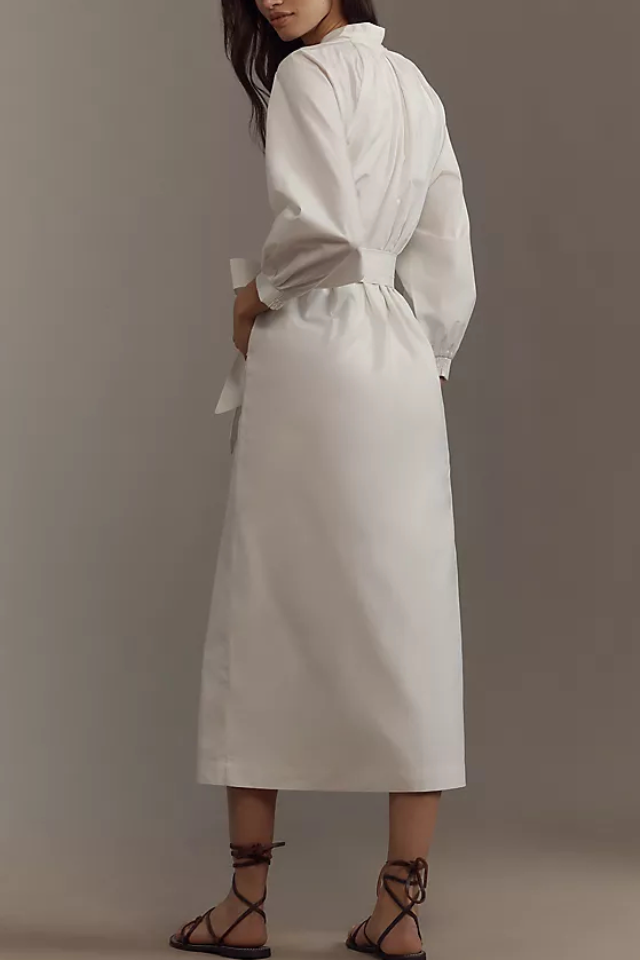 Belted V-Neck Midi Dress