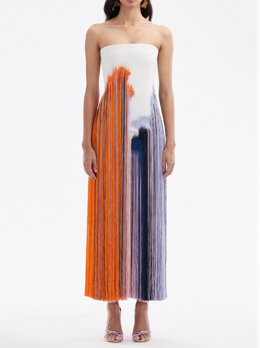 Colorblock Stylish Tassels Dress