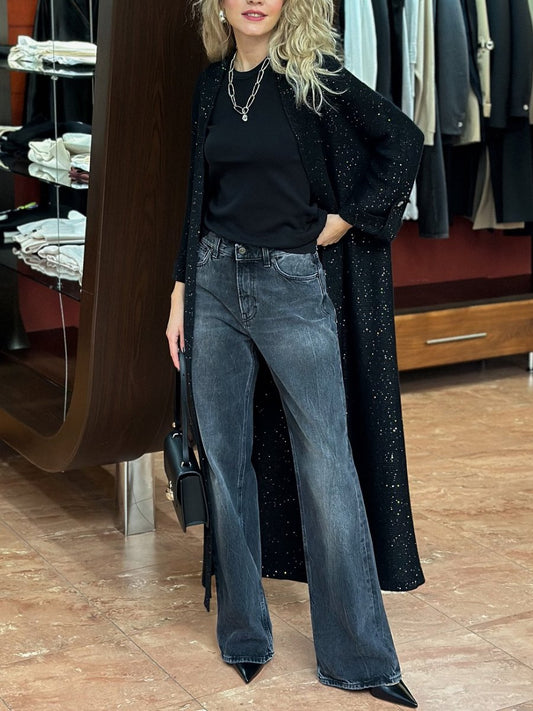 Black Sequin Long Cardigan