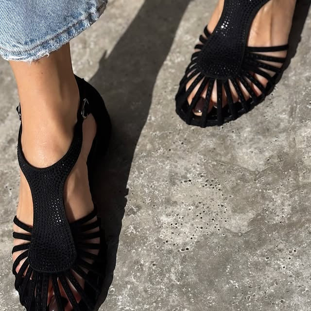 Rhinestone Sparkle Woven Cutout Sandals